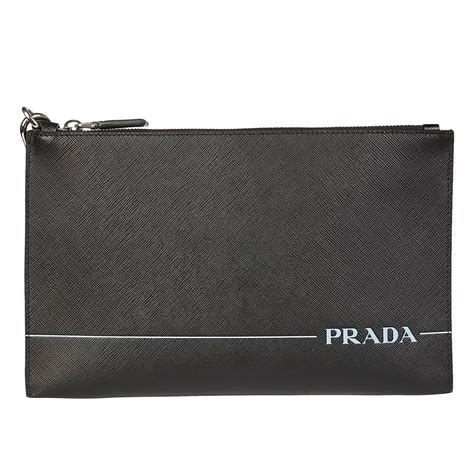 portadocumenti con cerniera e maniglia prada|Portadocumenti in pelle Saffiano in Nero .